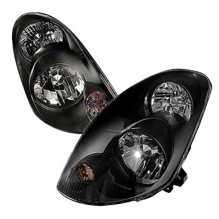 Overtime 4 Door Crystal Housing Headlights for 03 to 04 Infiniti G35, Black - 14 x 24 x 25 in. OV2654152